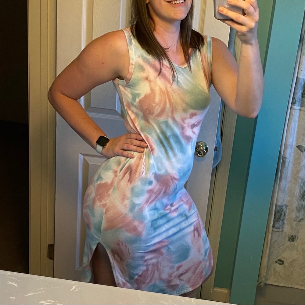 Now N Forever Pastel Marbled Sleeveless Dress with Pockets